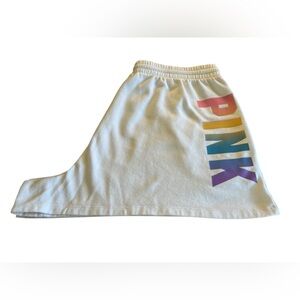 PINK Victoria's Secret White Shorts with Rainbow Letters